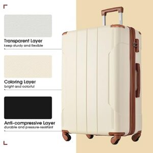 Merax Suitcases With Wheels Hardside Luggage Sets 3 Piece, Expandable And Lightweight, Travel Suitcases For Woman And Man (White Brown)