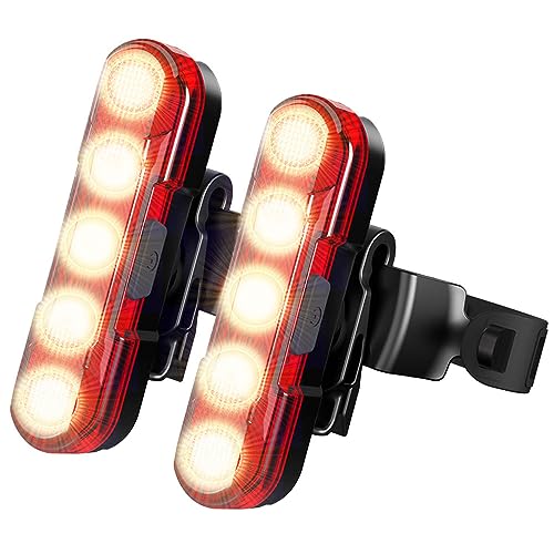 Kinizux USB Rechargeable LED Bike Tail Light 2 Pack, Bright Bicycle Rear Cycling Safety Flashlight, 330mah Lithium Battery Inside, 4 Light Mode Options Bike Lights for Night Riding for Adults (Red)