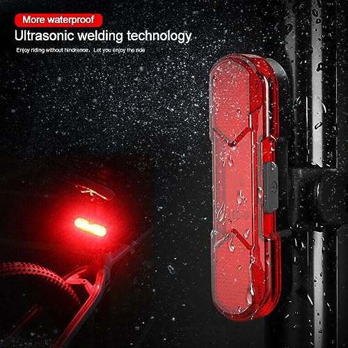 Kinizux USB Rechargeable LED Bike Tail Light 2 Pack, Bright Bicycle Rear Cycling Safety Flashlight, 330mah Lithium Battery Inside, 4 Light Mode Options Bike Lights for Night Riding for Adults (Red)