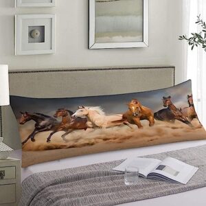 Lycomify Body Pillow Cover,Animals Galloping in The Sand Running Horses Pattern Printed Long Pillow Cases Protector with Zipper Decor Soft Large Covers Cushion for Beding,Couch,Sofa,Home Gift 20"x54"