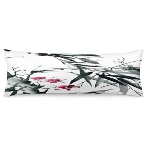 Body Pillow Cover,Bamboo Stems Cherry Blossom Japanese Inspired Folk Print Printed Long Pillow Cases Protector with Zipper Decor Soft Large Covers Cushion for Beding,Couch,Sofa,Home Gift 20"x54"