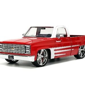 Just Trucks 1:24 1985 Chevy C10 Die-Cast Truck w/Tire Rack, Toys for Kids and Adults(Red/White)