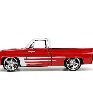 Just Trucks 1:24 1985 Chevy C10 Die-Cast Truck w/Tire Rack, Toys for Kids and Adults(Red/White)