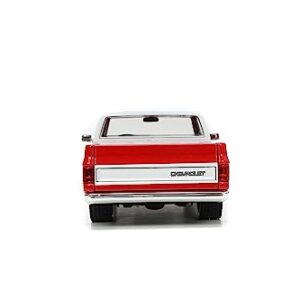 Just Trucks 1:24 1985 Chevy C10 Die-Cast Truck w/Tire Rack, Toys for Kids and Adults(Red/White)