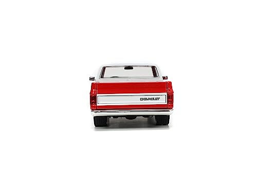 Just Trucks 1:24 1985 Chevy C10 Die-Cast Truck w/Tire Rack, Toys for Kids and Adults(Red/White)