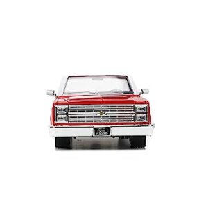 Just Trucks 1:24 1985 Chevy C10 Die-Cast Truck w/Tire Rack, Toys for Kids and Adults(Red/White)