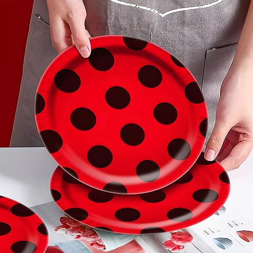 Menipros 30Pcs Ladybug Party Plates,Ladybug Birthday Party Supplies,Suitable for Girl's Birthday Party Decoration