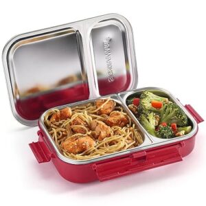 signoraware stainless steel bento box adult lunch box for men, women, kids bento lunch box leak proof between 2 compartments meal prep containers lunch containers for adults and kids school red