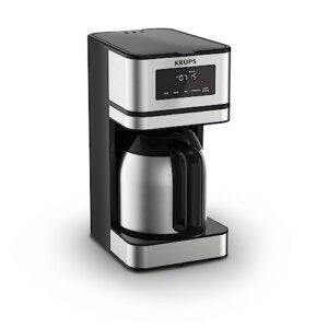 krups simply brew stainless steel and thermal carafe drip coffee maker 14 cup programmable, customizable, digital display, insulated coffee filter, dishwasher safe, drip free silver and black