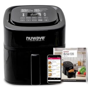 Nuwave Brio 8-Qt Air Fryer, Powerful 1800W, Easy-to-Read Cool White Display, 50°-400°F Temp Controls, 100 Presets & 50 Memory, 3 Wattages 700, 1500, 1800, Linear T Technology, Built-In Safety Features