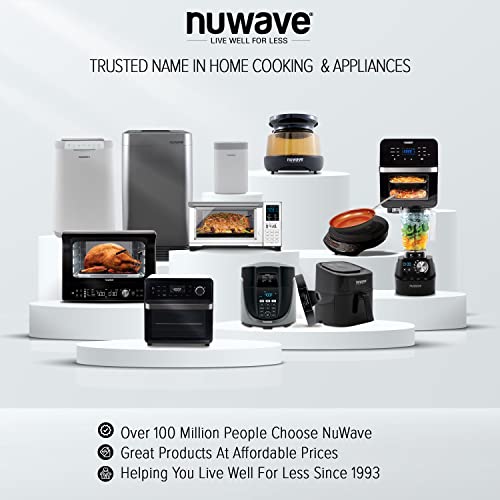 Nuwave Brio 8-Qt Air Fryer, Powerful 1800W, Easy-to-Read Cool White Display, 50°-400°F Temp Controls, 100 Presets & 50 Memory, 3 Wattages 700, 1500, 1800, Linear T Technology, Built-In Safety Features