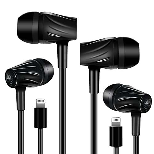 2 Pack-Apple Headphones Wired Earbuds with Lightning Connector Earphones Built-in Microphone & Volume Control. Compatible with All iPhone 13/12/11 Pro Max/Xs Max/XR/X/7/8 Plus-Black