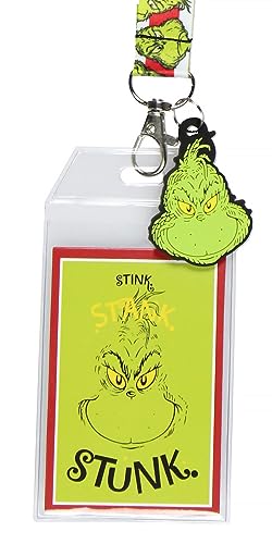 Dr. Seuss The Grinch Sink Stank Stunk Breakaway ID Badge Holder Lanyard w/ 2" Logo Rubber Pendant