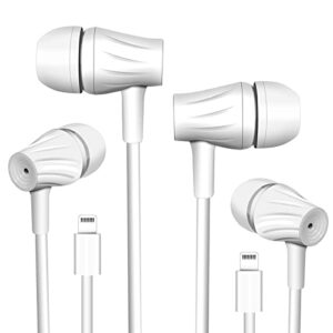 2 pack-apple headphones wired earbuds with lightning connector earphones built-in microphone & volume control. compatible with all iphone 13/12/11 pro max/xs max/xr/x/7/8 plus-white