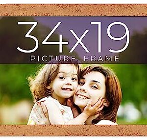 34x19 Frame Beige Real Wood Picture Frame Width 1.25 Inches | Interior Frame Depth 0.5 Inches | Mastic Distressed Photo Frame Complete with UV Acrylic, Foam Board Backing & Hanging Hardware