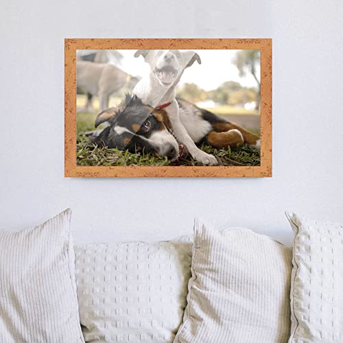 34x19 Frame Beige Real Wood Picture Frame Width 1.25 Inches | Interior Frame Depth 0.5 Inches | Mastic Distressed Photo Frame Complete with UV Acrylic, Foam Board Backing & Hanging Hardware