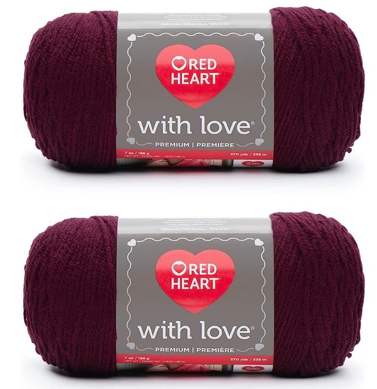 Red Heart with Love Merlot Yarn - 2 Pack of 198g/7oz - Acrylic - 4 Medium (Worsted) - 370 Yards - Knitting/Crochet