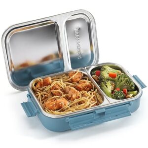 signoraware stainless steel bento box adult lunch box for men, women, kids bento lunch box leak proof between 2 compartments meal prep containers lunch containers for adults and kids school aqua blue