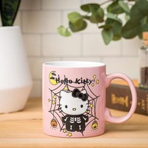 Silver Buffalo Sanrio Hello Kitty Halloween Skeleton Web Wax Resist Ceramic Mug, 20 Ounces