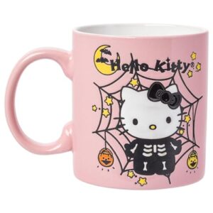 Silver Buffalo Sanrio Hello Kitty Halloween Skeleton Web Wax Resist Ceramic Mug, 20 Ounces