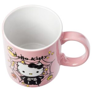 Silver Buffalo Sanrio Hello Kitty Halloween Skeleton Web Wax Resist Ceramic Mug, 20 Ounces