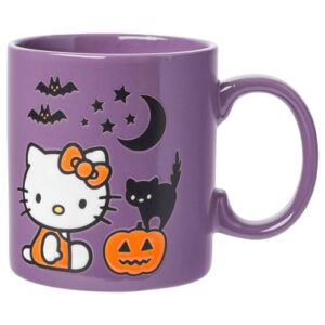 silver buffalo sanrio hello kitty halloween pumpkin bats wax resist ceramic mug, 20 ounces