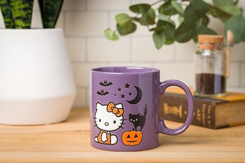 Silver Buffalo Sanrio Hello Kitty Halloween Pumpkin Bats Wax Resist Ceramic Mug, 20 Ounces