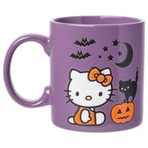 Silver Buffalo Sanrio Hello Kitty Halloween Pumpkin Bats Wax Resist Ceramic Mug, 20 Ounces