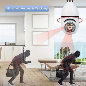 Light Bulb Security Camera, 10X Zoom PTZ E27 Light Socket Cameras for Home Security Outside Outdoor Indoor 2.4G Wireless WiFi, 1080P Color Night Vision, Auto Tracking, 360 Degree Panoramic(Dual Lens)