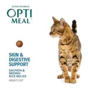 OPtimeal Skin & Sensitive Stomach Cat Food - Proudly Ukrainian - Healthy Cat Food Dry Recipe for Skin & Digestive Support, Tasty Dry Cat Food for Pets (3.3 lbs, Salmon & Brown Rice)