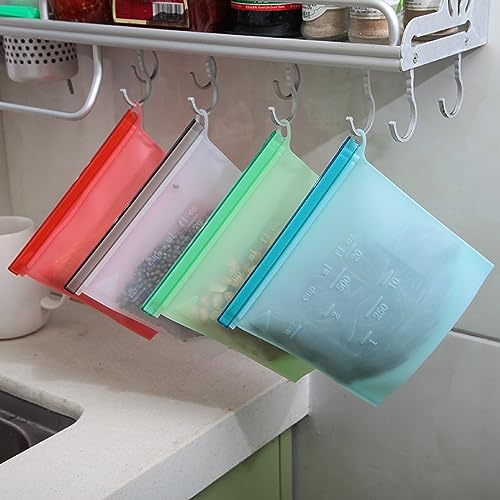 Ewixni 4PCS Professional Silicone Ziplock Freezer Bags,Reusable Storage Bags with Precise Capacity Markings,Strong Temperature Resistance(500ml)