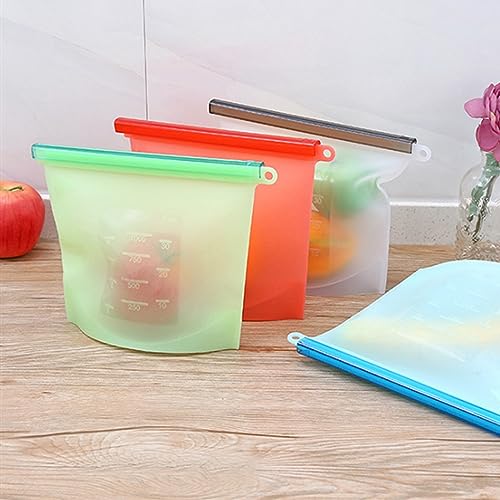 Ewixni 4PCS Professional Silicone Ziplock Freezer Bags,Reusable Storage Bags with Precise Capacity Markings,Strong Temperature Resistance(500ml)