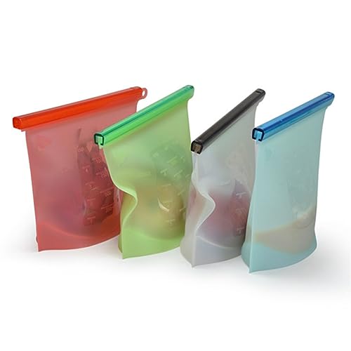 Ewixni 4PCS Professional Silicone Ziplock Freezer Bags,Reusable Storage Bags with Precise Capacity Markings,Strong Temperature Resistance(1000ml)