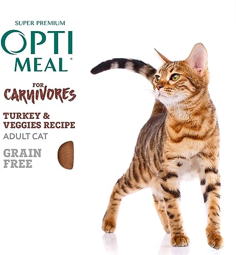 OPtimeal Grain Free Cat Food - Proudly Ukrainian - Healthy Cat Food Dry Recipe for Gut Health, Tasty Dry Cat Food with Immunity Support for Adult Cats (3.3 lbs, Turkey & Veggies)