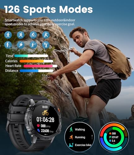 Smart Watches for Men,1.43'' Amoled Ultra HD Sport Watch with 120+Sport Modes/5ATM Waterproof/45Days Battery,in&Outdoor Fitness Tracker with Call,Heart Rate/Sleep Monitor for Android iOS(2 Straps)