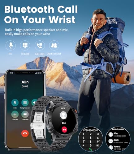 Smart Watches for Men,1.43'' Amoled Ultra HD Sport Watch with 120+Sport Modes/5ATM Waterproof/45Days Battery,in&Outdoor Fitness Tracker with Call,Heart Rate/Sleep Monitor for Android iOS(2 Straps)