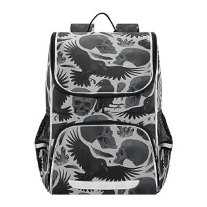 sletend backpack gothic crows skulls gothic school backpack travel hiking large capacity causal daypack bookbag laptop schoolbag with reflective tape for boys girls adults