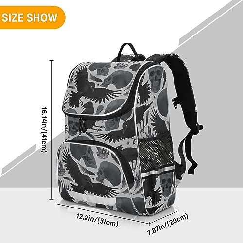 Sletend Backpack Gothic Crows Skulls Gothic School Backpack Travel Hiking Large Capacity Causal Daypack Bookbag Laptop Schoolbag with Reflective Tape for Boys Girls Adults