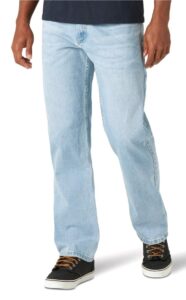 wrangler men's relaxed fit denim jeans with premium flex (light wash) (as1, waist_inseam, numeric_46, numeric_30, regular, regular)