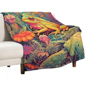 ganiokar frog blanket gifts, mushrooms retro frog throw blanket for women man, cozy lightweight fleece plush for sofa bed room decor-c3-30x40