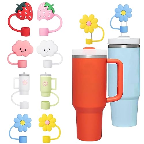 8Pcs 10mm Straw Covers Cap Toppers Compatible with Stanley 30&40 Oz Tumbler with Handle, Reusable Silicone Straw Tips Lids Protectors for Stanley Cups Straws Accessories