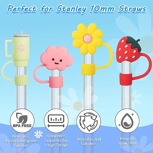 8Pcs 10mm Straw Covers Cap Toppers Compatible with Stanley 30&40 Oz Tumbler with Handle, Reusable Silicone Straw Tips Lids Protectors for Stanley Cups Straws Accessories