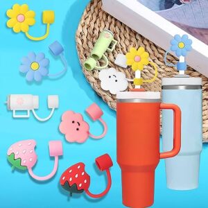 8Pcs 10mm Straw Covers Cap Toppers Compatible with Stanley 30&40 Oz Tumbler with Handle, Reusable Silicone Straw Tips Lids Protectors for Stanley Cups Straws Accessories