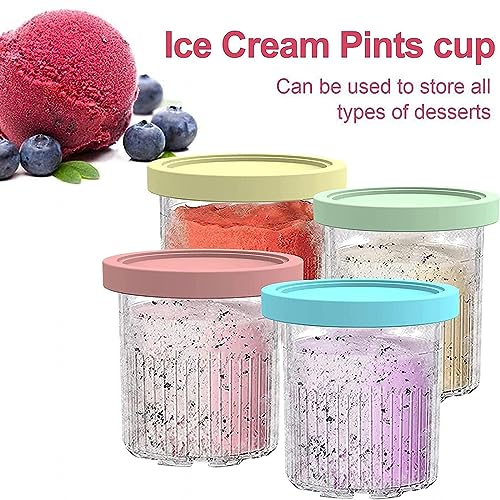 REMYS Creami Pints and Lids - 4 Pack, for Extra Bowl for Ninja Creamy,24 OZ Creami Deluxe Pints Airtight,Reusable for NC500 NC501 Series Ice Cream Maker