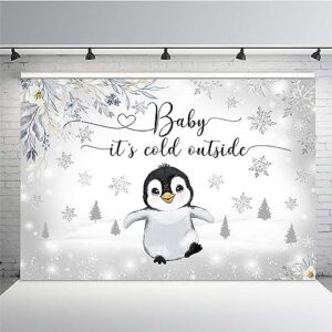 mehofond 7x5ft penguin winter baby shower backdrop baby it's cold outside background silver gliter artic animals baby shower party banner decorations photo booth props