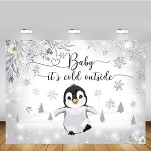 MEHOFOND 7x5ft Penguin Winter Baby Shower Backdrop Baby It's Cold Outside Background Silver Gliter Artic Animals Baby Shower Party Banner Decorations Photo Booth Props