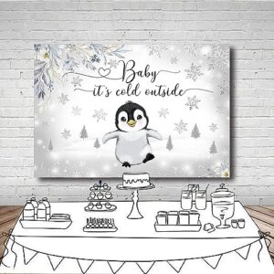 MEHOFOND 7x5ft Penguin Winter Baby Shower Backdrop Baby It's Cold Outside Background Silver Gliter Artic Animals Baby Shower Party Banner Decorations Photo Booth Props