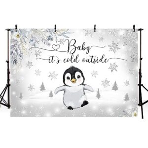 MEHOFOND 7x5ft Penguin Winter Baby Shower Backdrop Baby It's Cold Outside Background Silver Gliter Artic Animals Baby Shower Party Banner Decorations Photo Booth Props