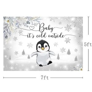 MEHOFOND 7x5ft Penguin Winter Baby Shower Backdrop Baby It's Cold Outside Background Silver Gliter Artic Animals Baby Shower Party Banner Decorations Photo Booth Props
