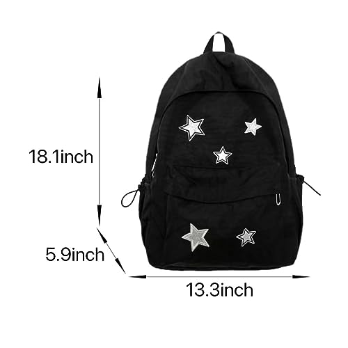 MININAI Cute Y2K Aesthetic Backpack Stars Pattern Preppy Backpack Laptop Backpack Back to College Supplies (Black,One Size)